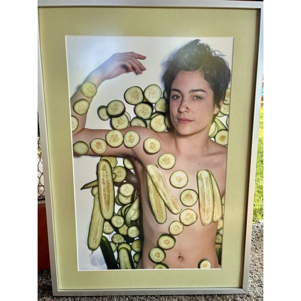Surreal Contemporary Photography Print Androgynous Figure w/ Cucumbers Framed